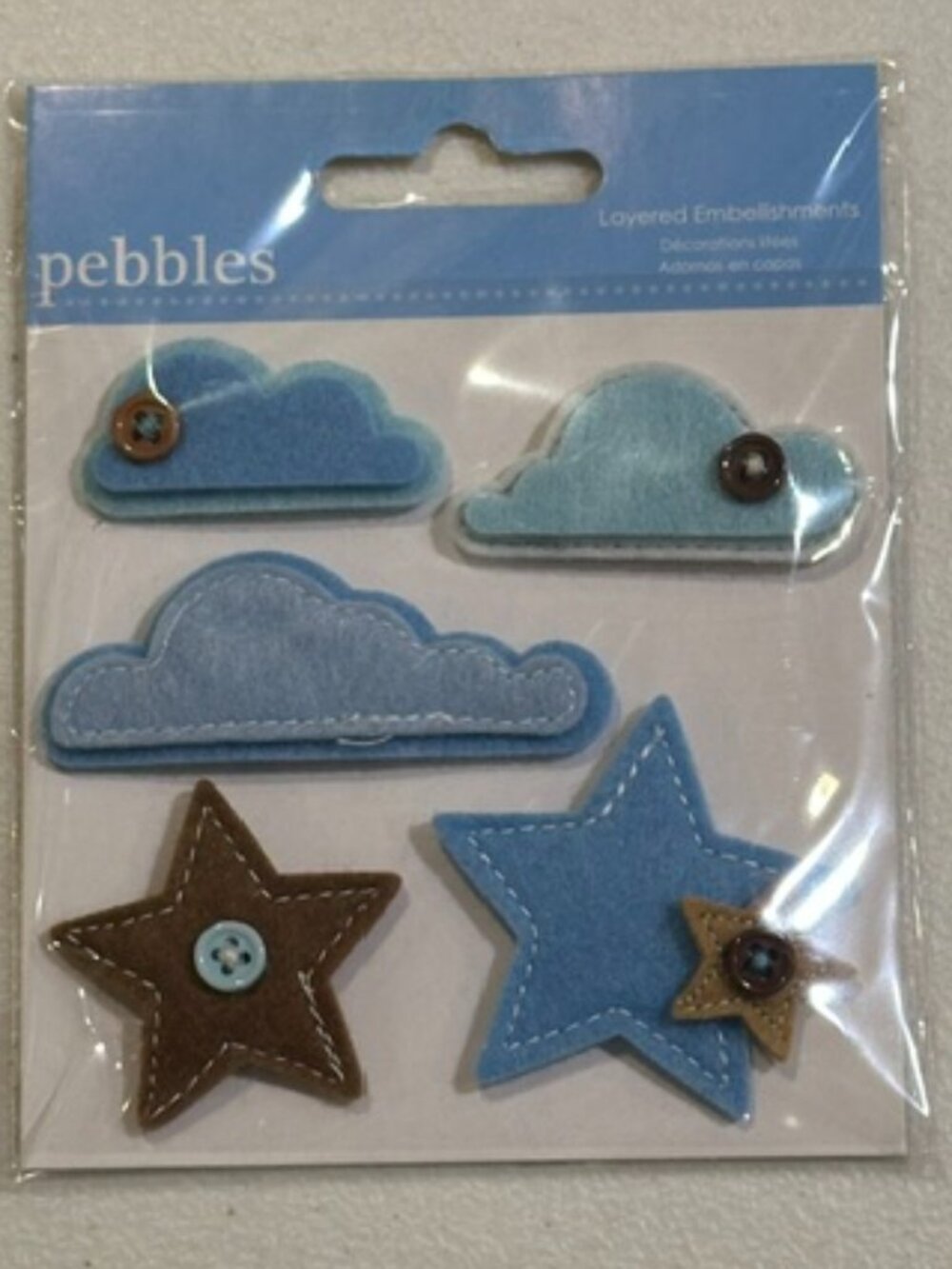 NEW Pebbles Layered Embellishments Clouds & Stars-5 pieces